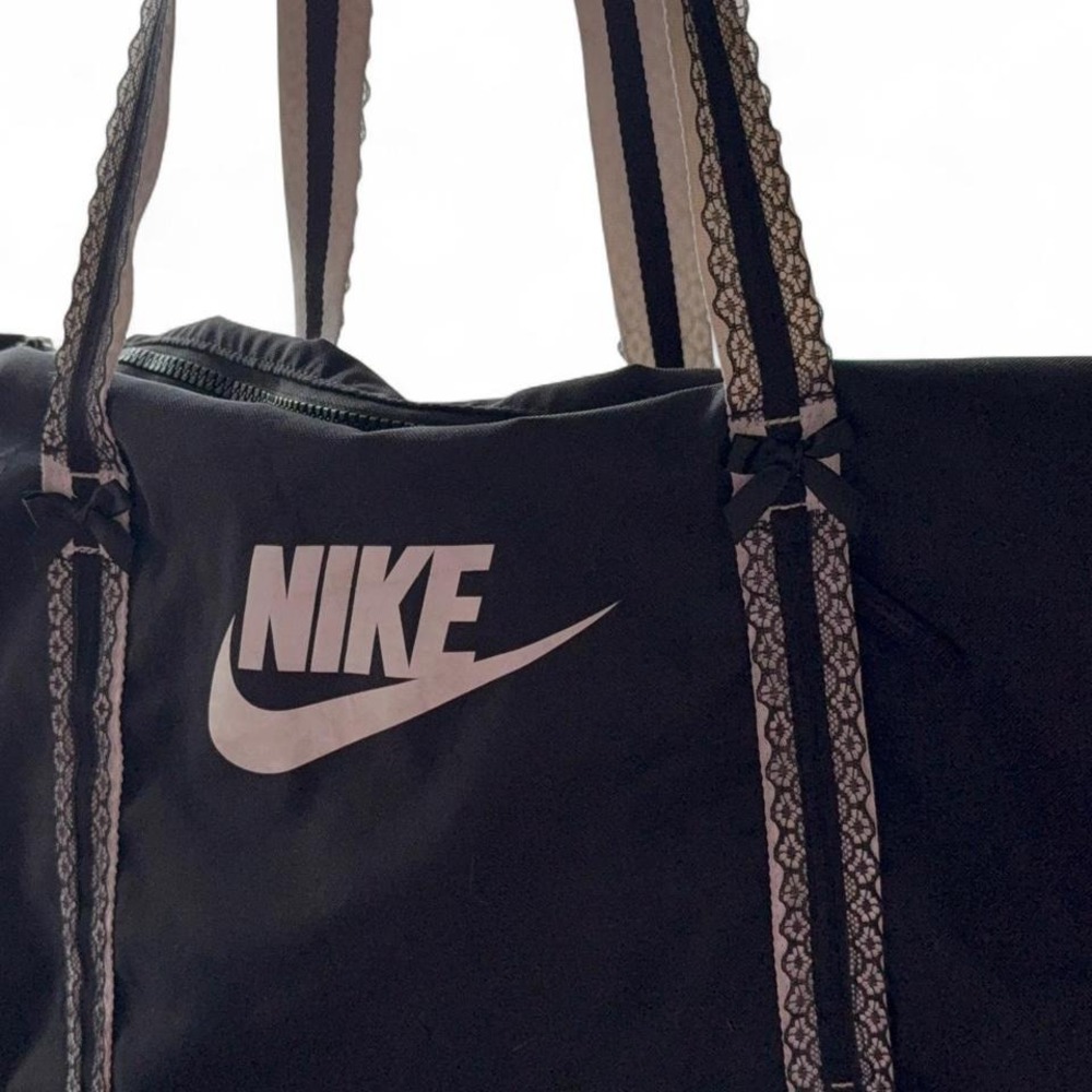 Customized Kawaii Coquette‎ Nike black gym bag with lace detailing and bows